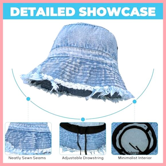 Denim Bucket Hat Foldable Brim Lightweight Western Style main image 6